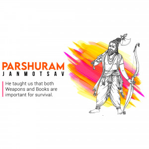 Illustration of Parshuram with a colorful background and text celebrating Parshuram Jayanti.