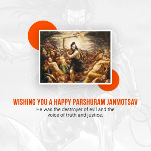 Image depicting Parshuram with a text wishing Happy Parshuram Janmotsav