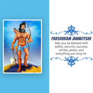 Image of Lord Parshuram with a festive greeting for Parshuram Jayanti.