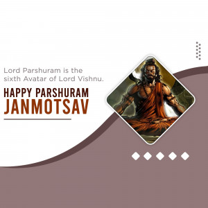 Image depicting Lord Parshuram, the sixth avatar of Lord Vishnu, with text 'Happy Parshuram Janmotsav'
