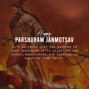 Image depicting Lord Parshuram with text 'Happy Parshuram Janmotsav'