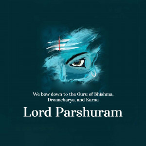 Digital art depicting Lord Parshuram's eye with a Trishul and text.