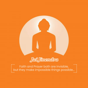 Silhouette of a Jain monk in meditation with text 'Jai Jinendra'