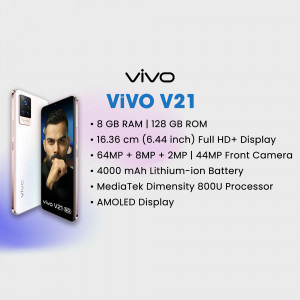 Vivo V21 smartphone with key specifications listed