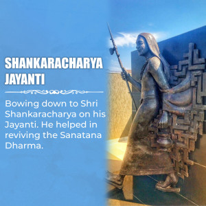 Statue of Adi Shankaracharya with text 'Shankaracharya Jayanti'