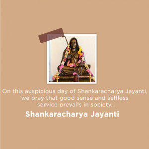 Image of Shankracharya statue with text wishing a happy Shankracharya Jayanti