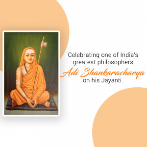 Portrait of Adi Shankaracharya with text celebrating his Jayanti