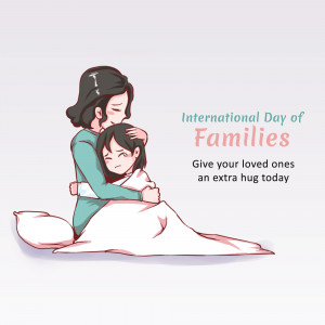 Illustration of a mother hugging her daughter, celebrating International Day of Families.