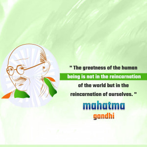 Portrait of Mahatma Gandhi with a quote about human greatness