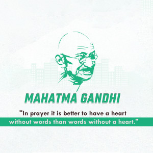 Portrait of Mahatma Gandhi with a quote about prayer