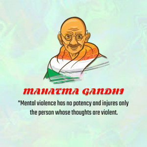 Portrait of Mahatma Gandhi with a quote about mental violence