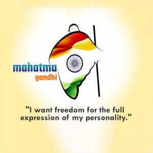 Illustration of Mahatma Gandhi's profile incorporating the Indian flag.