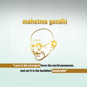 Portrait of Mahatma Gandhi with a quote about love