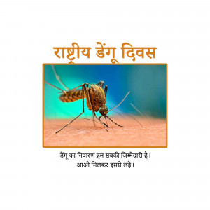 Image of a mosquito with text in Hindi promoting National Dengue Day and mosquito control.