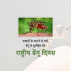 Close-up of a mosquito with text promoting Dengue awareness in Hindi.