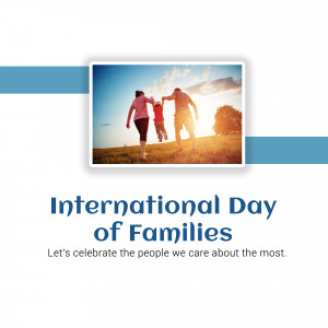 Family running towards the sunset with text 'International Day of Families'