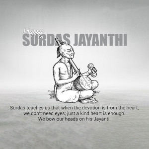 Sketch of Surdas playing a musical instrument with text 'Happy Surdas Jayanti'