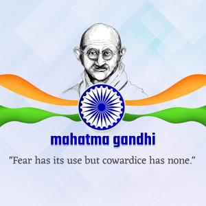 Portrait of Mahatma Gandhi with the Indian flag in the background