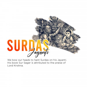 Surdas Jayanti image with illustration of Sant Surdas and Lord Krishna