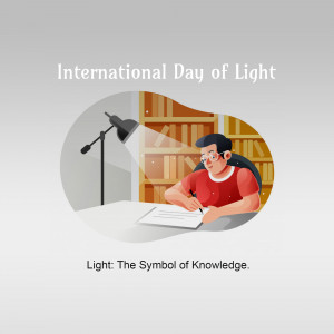 Illustration for International Day of Light featuring a person studying with a lamp.