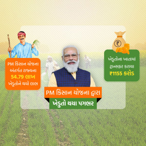 Image depicting PM Kisan Yojana with Narendra Modi and farmers.