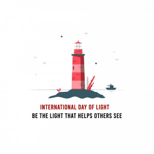 Illustration of a lighthouse on a small island with text 'International Day of Light'