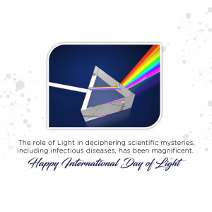 Image depicting a prism refracting light with text celebrating International Day of Light.