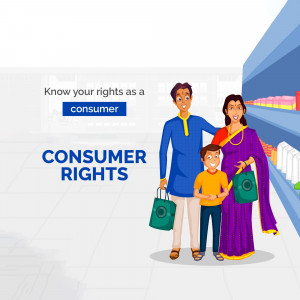 Illustration of a family shopping with text about consumer rights.
