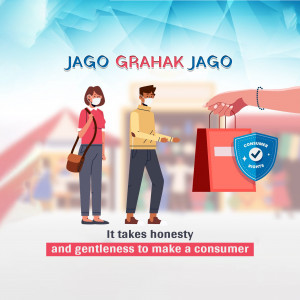 Illustration of people shopping with masks and a consumer rights shield.
