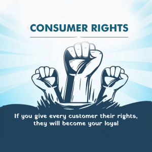 Illustration of raised fists representing consumer rights with the text 'Consumer Rights' and a loyalty message.