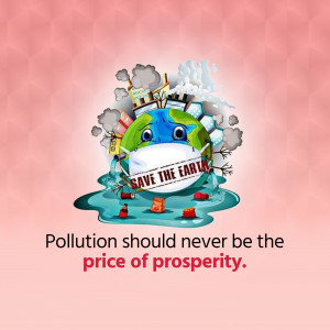 Illustration of Earth wearing a mask surrounded by pollution, with the text 'Save the Earth'.