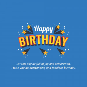 Happy Birthday graphic with stars and celebratory text