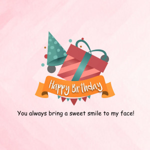 Illustration of a birthday hat and gift with a birthday message.