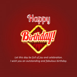 Happy Birthday graphic with a diamond-shaped design and celebratory text.