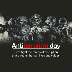 Group of armed forces personnel with the text 'Anti-Terrorism Day'