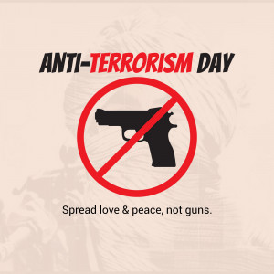 Anti-Terrorism Day poster with a gun symbol crossed out.