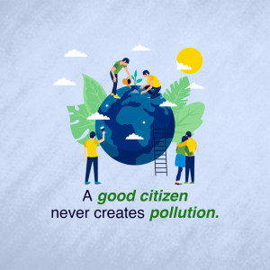 Illustration of people caring for the Earth, planting trees and maintaining a clean environment.