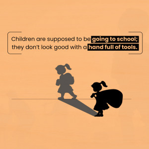 Silhouette of children with a shadow depicting them carrying tools instead of school bags.