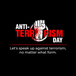 Raised fist breaking chains with text Anti-Terrorism Day