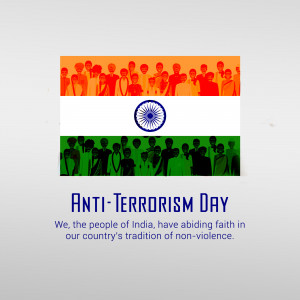 Indian flag with silhouettes of people and Anti-Terrorism Day message