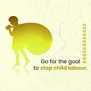 Silhouette of a boy carrying a large load with text advocating against child labour.