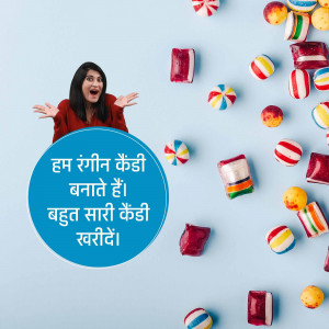 Woman surprised by a colorful assortment of candies