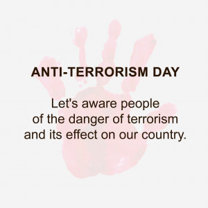 Anti-Terrorism Day graphic with a pink handprint and message