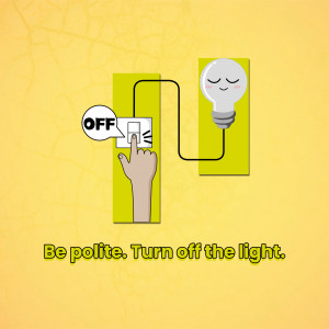 Illustration of a hand turning off a light switch with a lightbulb above.