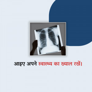 A person holding up a chest X-ray with Hindi text promoting health checkups.