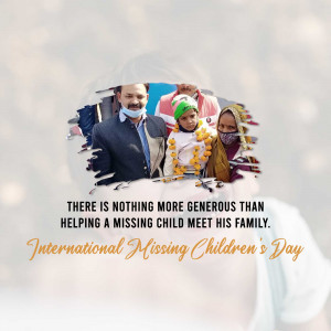 Image depicting a family reunion with a message about helping missing children.