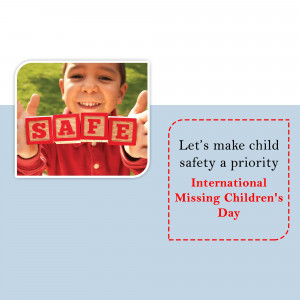 A young boy holding blocks spelling 'SAFE' with text promoting child safety.