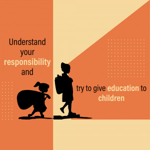 Silhouette of children walking with bags, promoting education