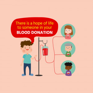 Illustration of a person donating blood with connected recipients.