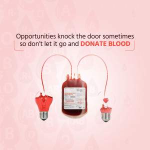 Image depicting a blood bag connected to lightbulbs and a heart, encouraging blood donation.